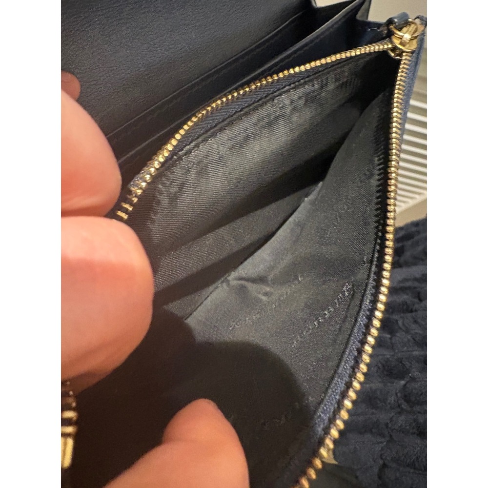 Burberry Navy Blue Pebbled Leather House Check Continental Long Wallet Italy - Picture 5 of 13